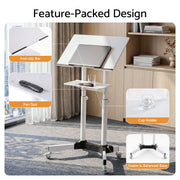 Artiss Mobile Lectern Stand, Adjustable Sit-to-Stand Presentation Podium w/ Wheels White
