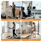 Artiss Mobile Lectern Stand, Adjustable Sit-to-Stand Presentation Podium w/ Wheels White