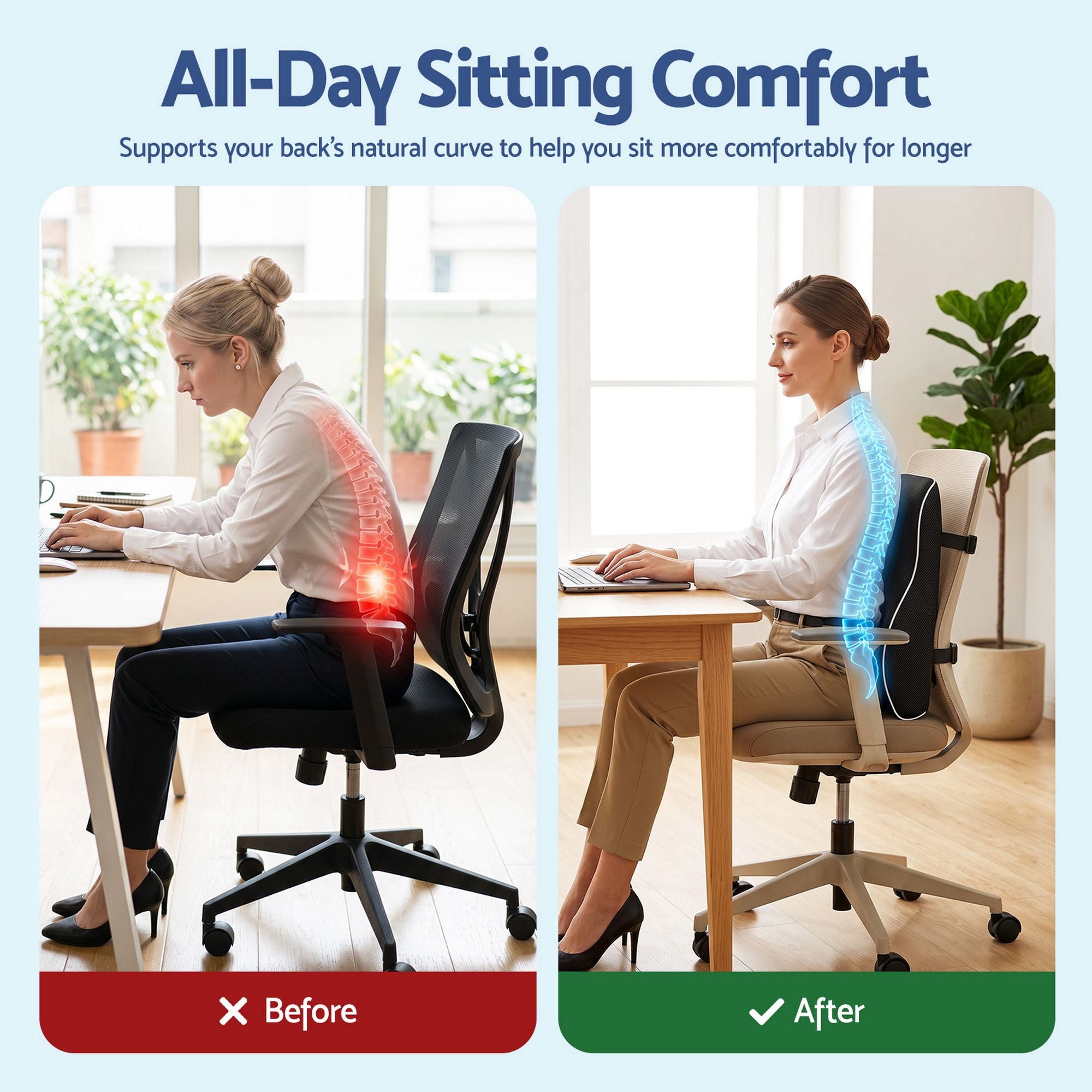 Artiss Ergonomic Lumbar Support Cushion for Office Chair and Car Memory Foam Lumbar Pillow for Back, Breathable Back Support Pillow with Adjustable Straps for Office Gaming Car Home
