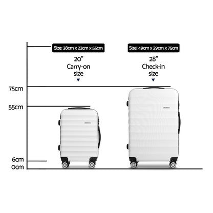 Wanderlite 2Set 20-28 Inch Luggage with TSA Lock Spinner Travel Suitcase Carry On Hard Shell Luggage Case LUG-ABS-AJ-2SET-WH