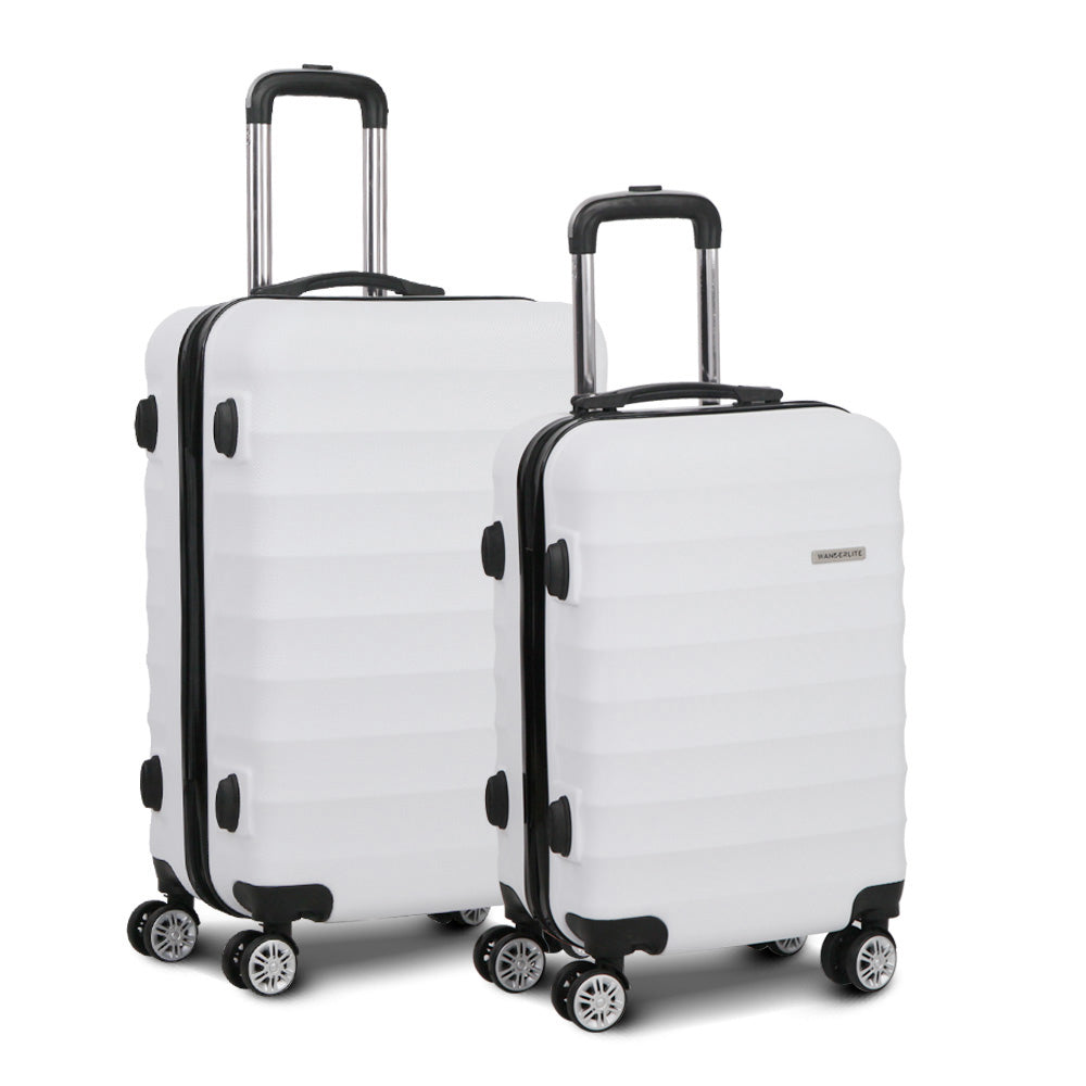 Wanderlite 2Set 20-28 Inch Luggage with TSA Lock Spinner Travel Suitcase Carry On Hard Shell Luggage Case LUG-ABS-AJ-2SET-WH