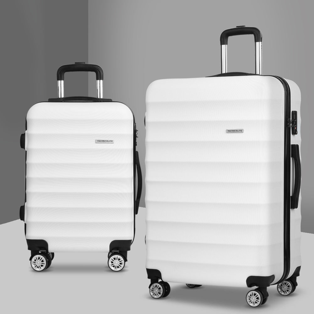 Wanderlite 2Set 20-28 Inch Luggage with TSA Lock Spinner Travel Suitcase Carry On Hard Shell Luggage Case LUG-ABS-AJ-2SET-WH