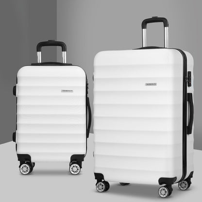 Wanderlite 2Set 20-28 Inch Luggage with TSA Lock Spinner Travel Suitcase Carry On Hard Shell Luggage Case LUG-ABS-AJ-2SET-WH