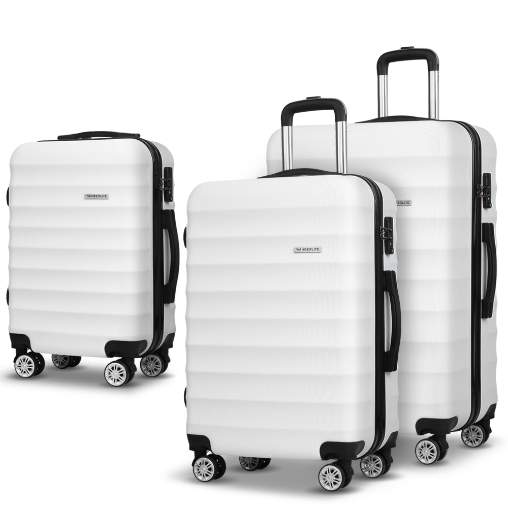 Wanderlite 3Set 20-24-28 Inch Luggage with TSA Lock Spinner Travel Suitcase Carry On Hard Shell Luggage Case LUG-ABS-AJ-3SET-WH