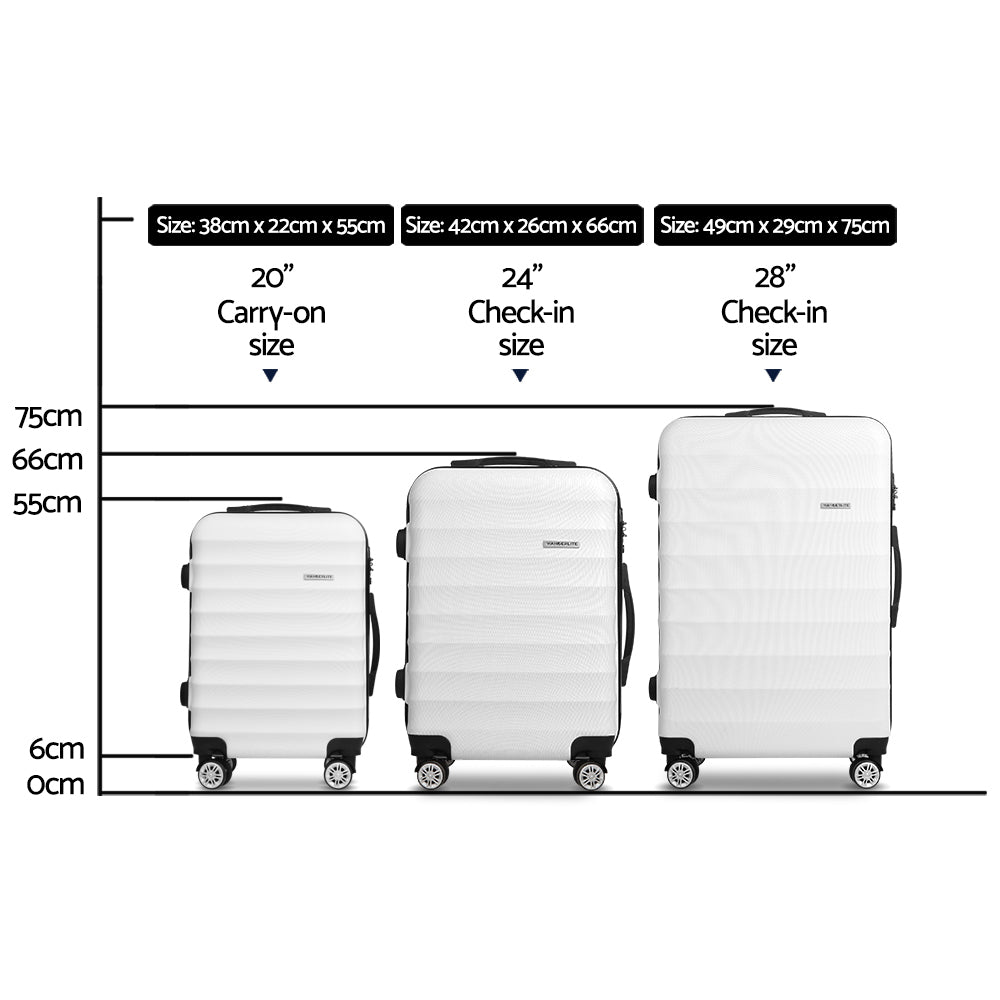 Wanderlite 3Set 20-24-28 Inch Luggage with TSA Lock Spinner Travel Suitcase Carry On Hard Shell Luggage Case LUG-ABS-AJ-3SET-WH