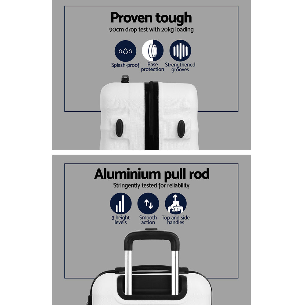 Wanderlite 3Set 20-24-28 Inch Luggage with TSA Lock Spinner Travel Suitcase Carry On Hard Shell Luggage Case LUG-ABS-AJ-3SET-WH