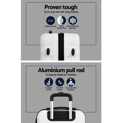 Wanderlite 3Set 20-24-28 Inch Luggage with TSA Lock Spinner Travel Suitcase Carry On Hard Shell Luggage Case LUG-ABS-AJ-3SET-WH