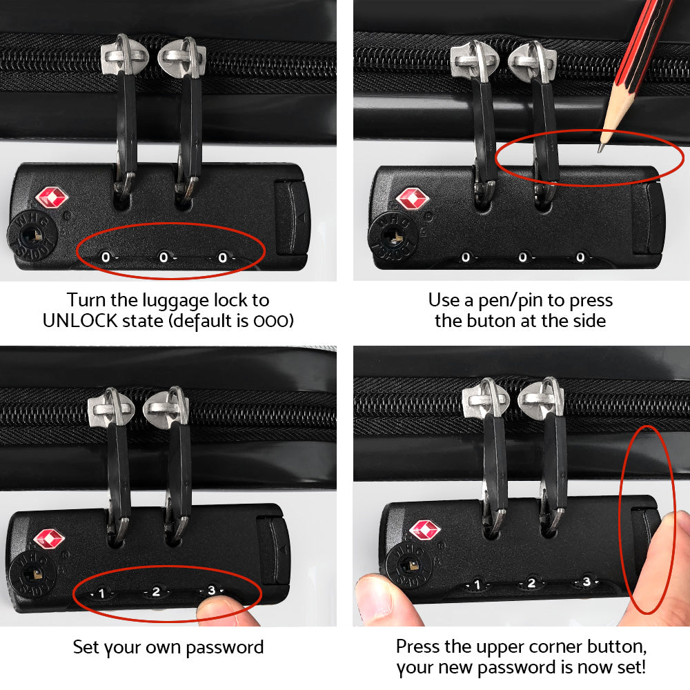 Wanderlite 3Set 20-24-28 Inch Luggage with TSA Lock Spinner Travel Suitcase Carry On Hard Shell Luggage Case LUG-ABS-AJ-3SET-WH