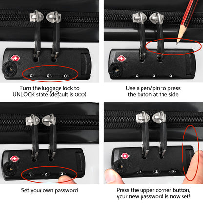 Wanderlite 3Set 20-24-28 Inch Luggage with TSA Lock Spinner Travel Suitcase Carry On Hard Shell Luggage Case LUG-ABS-AJ-3SET-WH