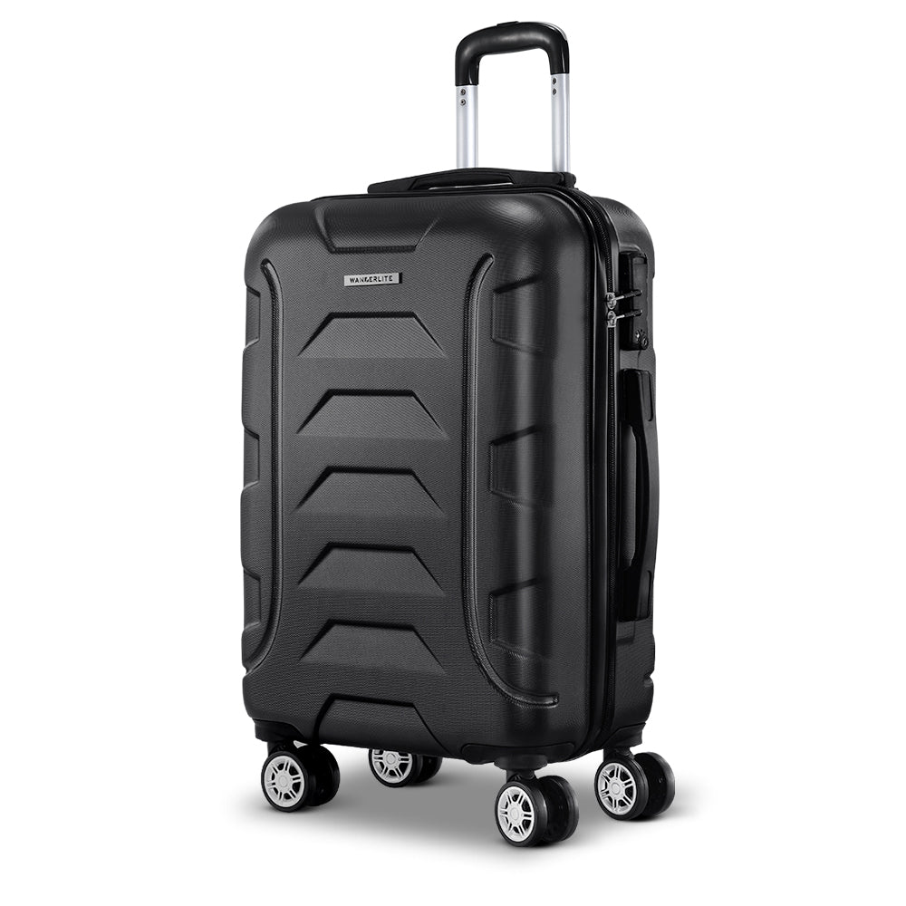 Wanderlite 20 Inch Luggage with Zipper Lock Travel Suitcase Carry On Hard Shell Luggage Case Black LUG-ABS-BOS-20-BK