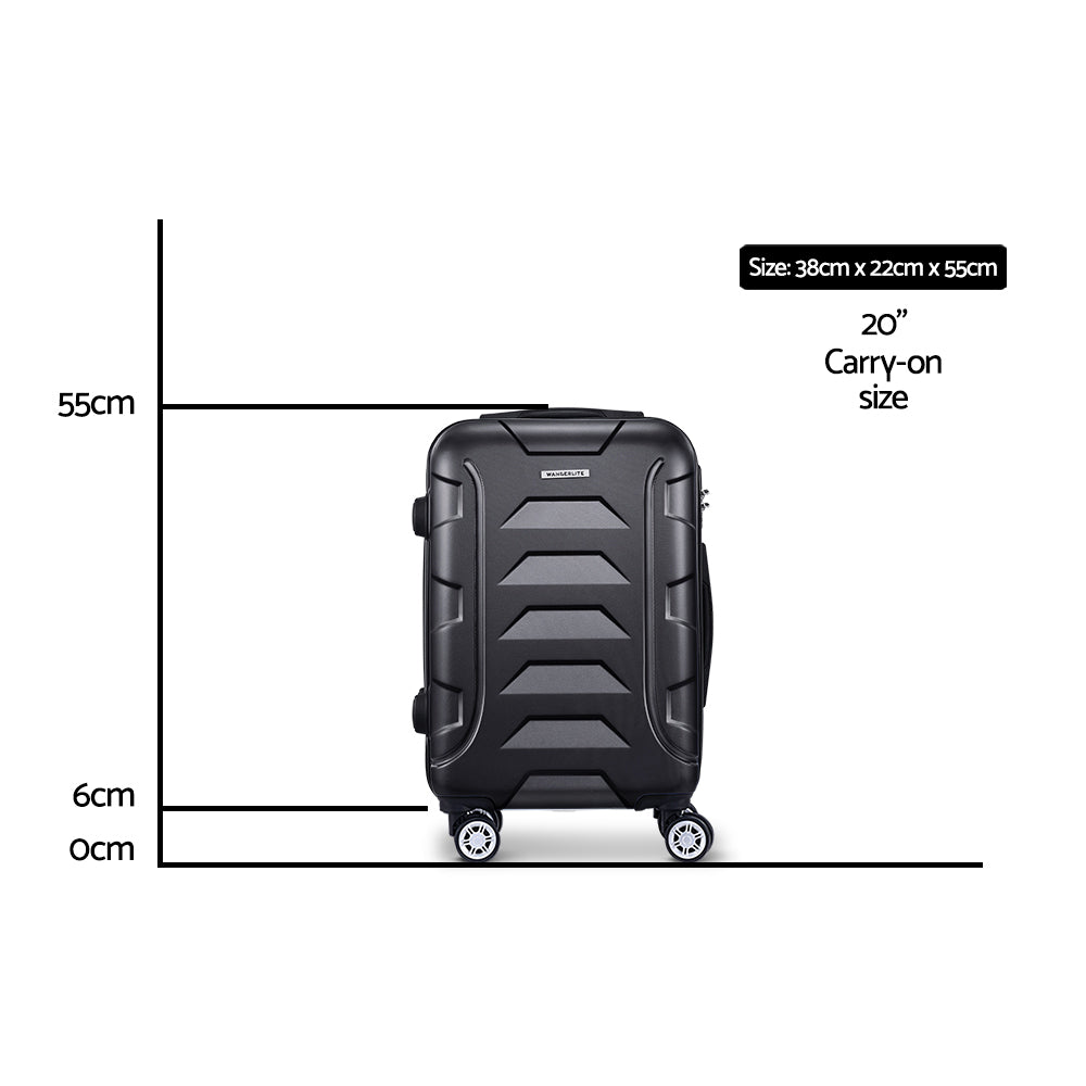 Wanderlite 20 Inch Luggage with Zipper Lock Travel Suitcase Carry On Hard Shell Luggage Case Black LUG-ABS-BOS-20-BK
