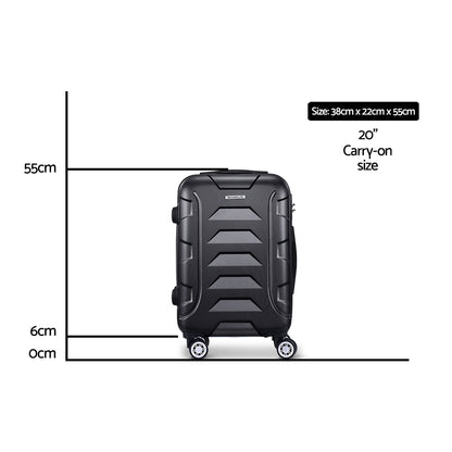 Wanderlite 20 Inch Luggage with Zipper Lock Travel Suitcase Carry On Hard Shell Luggage Case Black LUG-ABS-BOS-20-BK