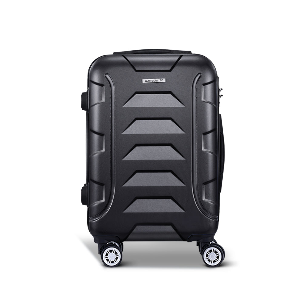 Wanderlite 20 Inch Luggage with Zipper Lock Travel Suitcase Carry On Hard Shell Luggage Case Black LUG-ABS-BOS-20-BK