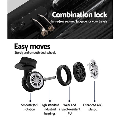 Wanderlite 20 Inch Luggage with Zipper Lock Travel Suitcase Carry On Hard Shell Luggage Case Black LUG-ABS-BOS-20-BK