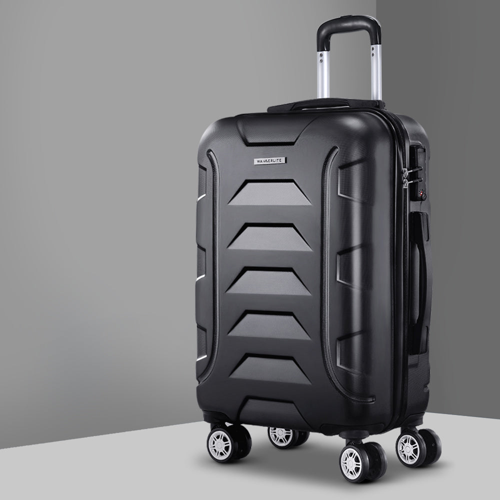 Wanderlite 20 Inch Luggage with Zipper Lock Travel Suitcase Carry On Hard Shell Luggage Case Black LUG-ABS-BOS-20-BK