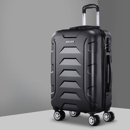 Wanderlite 20 Inch Luggage with Zipper Lock Travel Suitcase Carry On Hard Shell Luggage Case Black LUG-ABS-BOS-20-BK