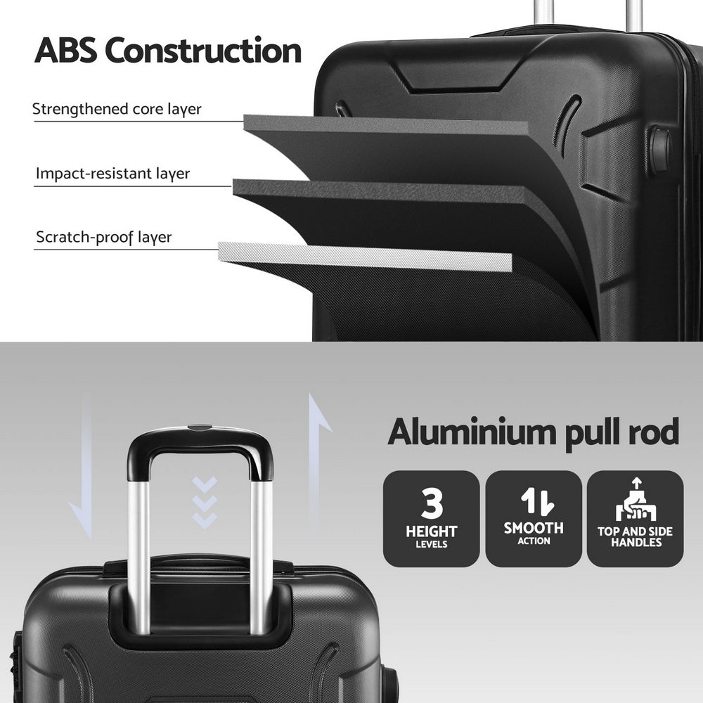 Wanderlite 28 Inch Luggage with TSA Lock Spinner Travel Suitcase Carry On Hard Shell Luggage Case Black LUG-ABS-BOS-28-BK