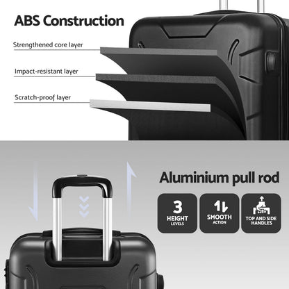Wanderlite 28 Inch Luggage with TSA Lock Spinner Travel Suitcase Carry On Hard Shell Luggage Case Black LUG-ABS-BOS-28-BK