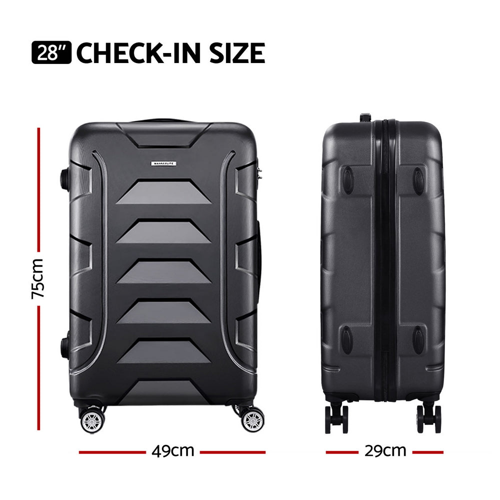 Wanderlite 28 Inch Luggage with TSA Lock Spinner Travel Suitcase Carry On Hard Shell Luggage Case Black LUG-ABS-BOS-28-BK