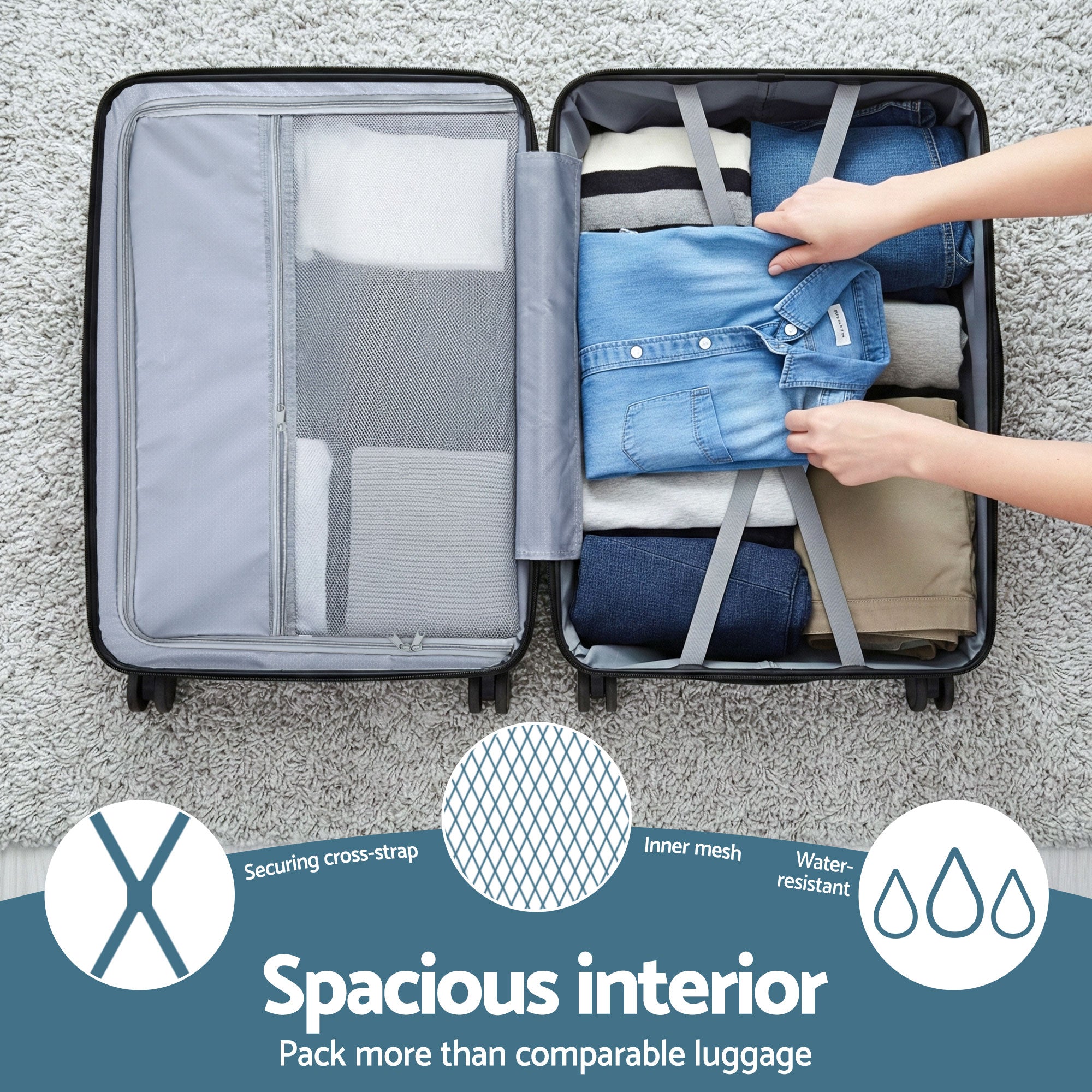 Wanderlite 28" Luggage Suitcase Trolley Travel TSA Lightweight Hard Case Teal LUG-ABS-BOS-28-TL