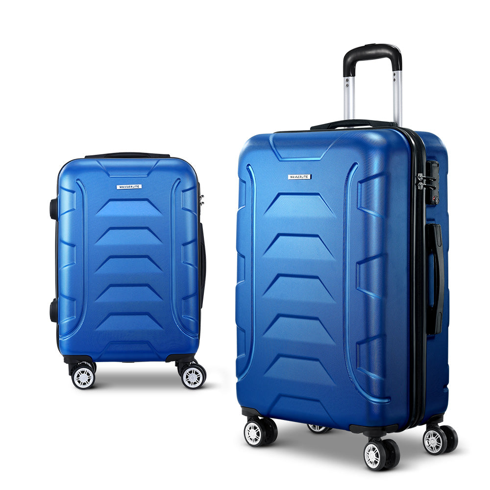 Wanderlite 2Set 20-28 Inch Luggage with TSA Lock Spinner Carry On Hard Shell Travel Suitcase Luggage Case Blue LUG-ABS-BOS-2SET-BU