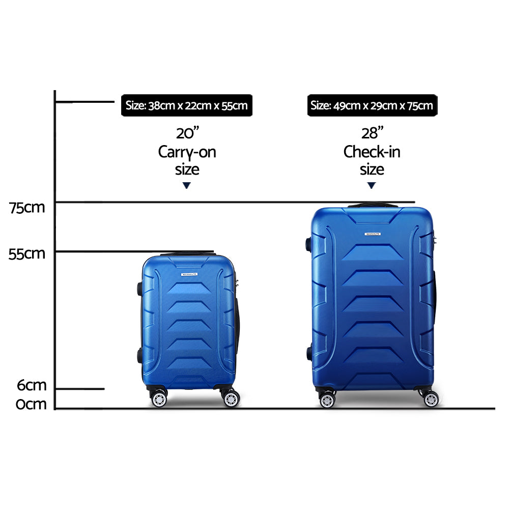 Wanderlite 2Set 20-28 Inch Luggage with TSA Lock Spinner Carry On Hard Shell Travel Suitcase Luggage Case Blue LUG-ABS-BOS-2SET-BU