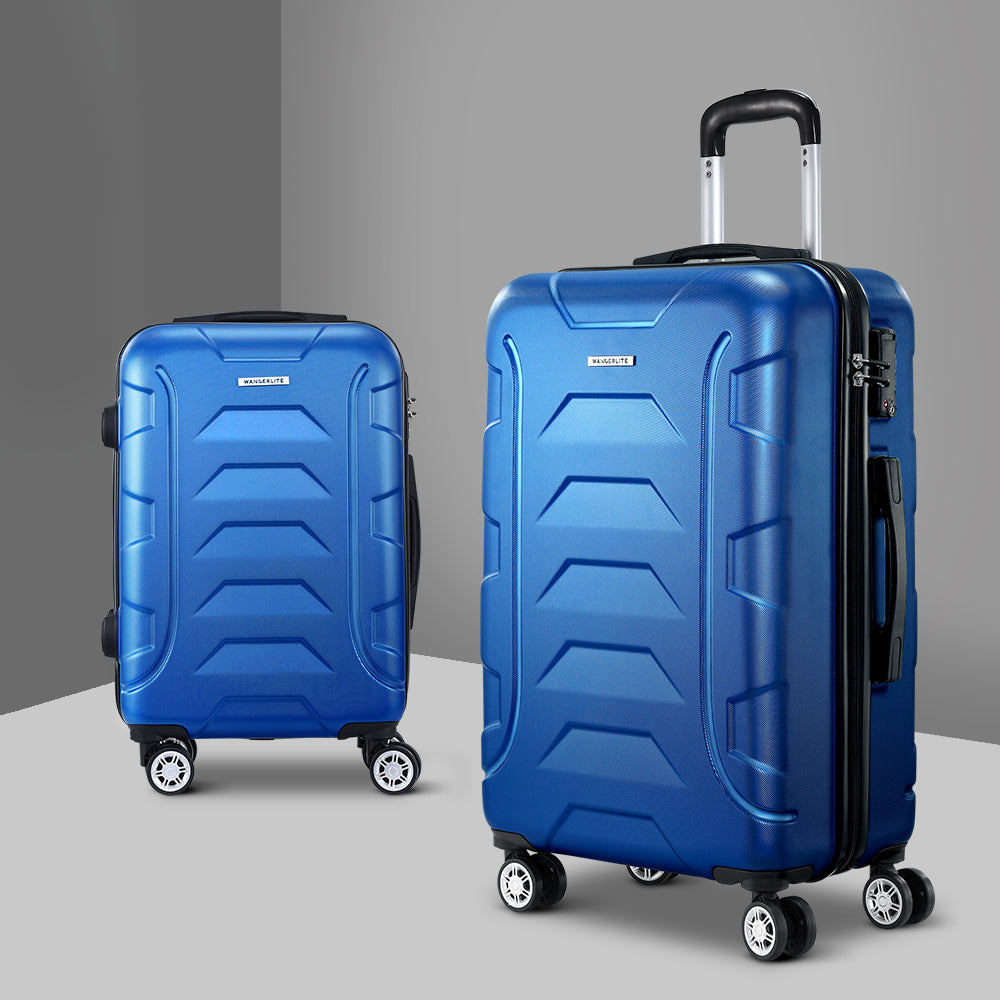 Wanderlite 2Set 20-28 Inch Luggage with TSA Lock Spinner Carry On Hard Shell Travel Suitcase Luggage Case Blue LUG-ABS-BOS-2SET-BU