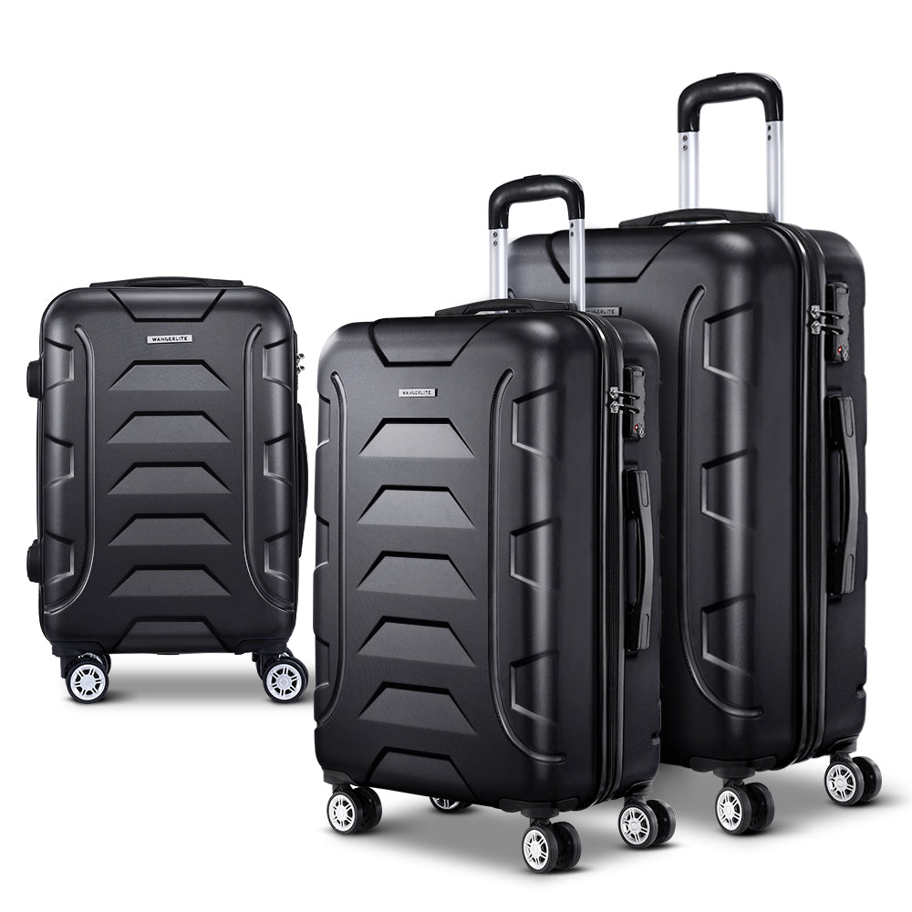 Wanderlite 3Set 20-24-28 Inch Luggage with TSA Lock Spinner Carry On Hard Shell Travel Suitcase Luggage Case LUG-ABS-BOS-3SET-BK