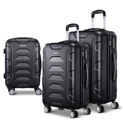 Wanderlite 3Set 20-24-28 Inch Luggage with TSA Lock Spinner Carry On Hard Shell Travel Suitcase Luggage Case LUG-ABS-BOS-3SET-BK