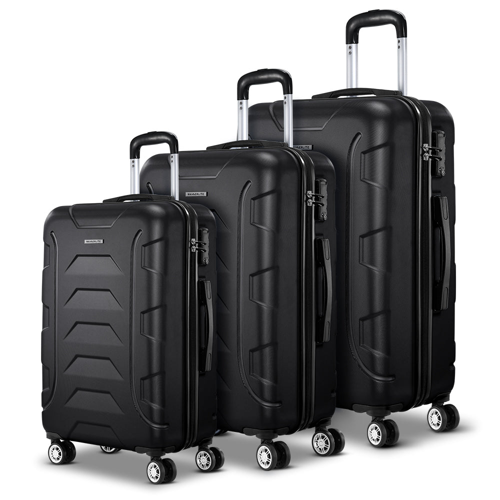 Wanderlite 3Set 20-24-28 Inch Luggage with TSA Lock Spinner Carry On Hard Shell Travel Suitcase Luggage Case LUG-ABS-BOS-3SET-BK