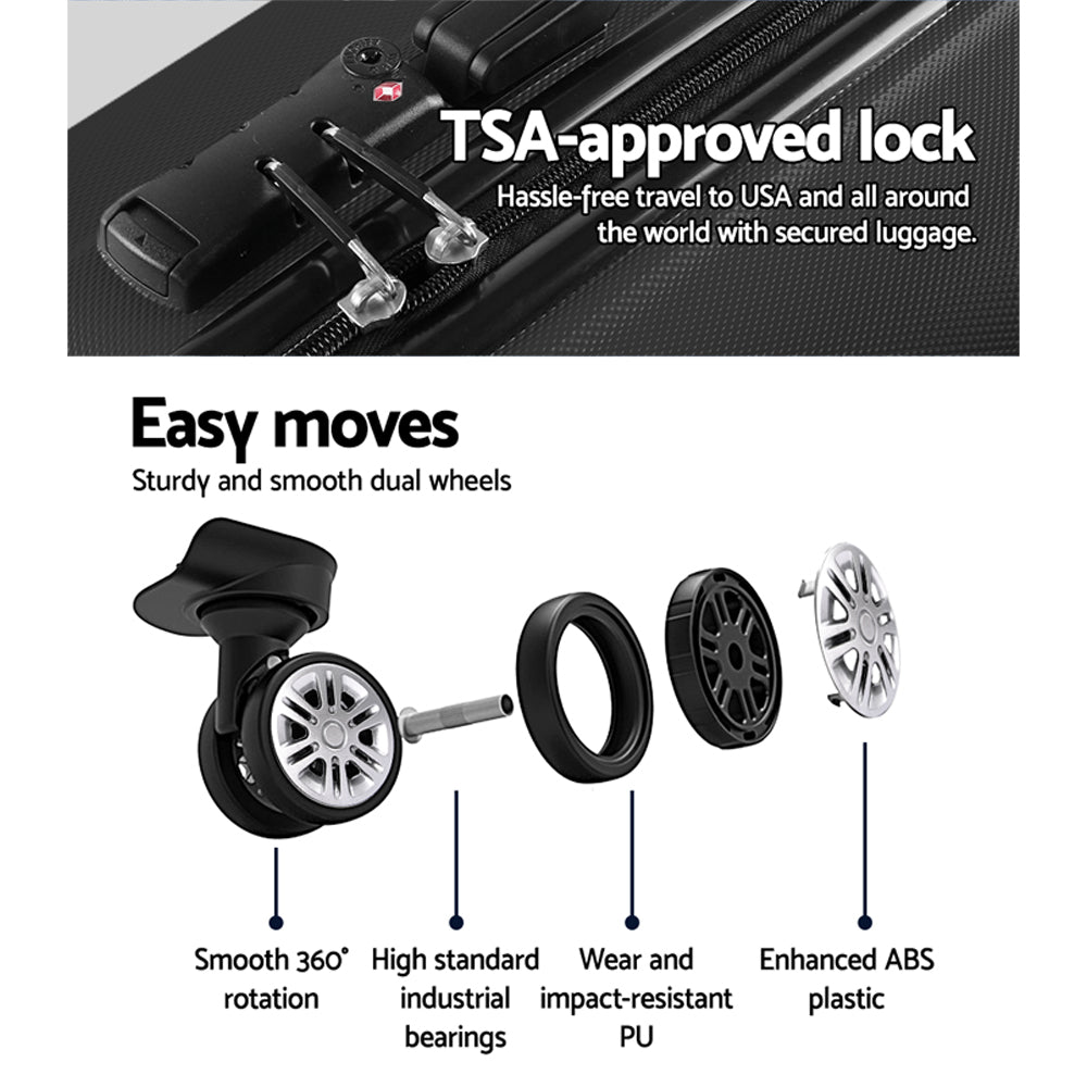 Wanderlite 3Set 20-24-28 Inch Luggage with TSA Lock Spinner Carry On Hard Shell Travel Suitcase Luggage Case LUG-ABS-BOS-3SET-BK