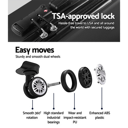 Wanderlite 3Set 20-24-28 Inch Luggage with TSA Lock Spinner Carry On Hard Shell Travel Suitcase Luggage Case LUG-ABS-BOS-3SET-BK