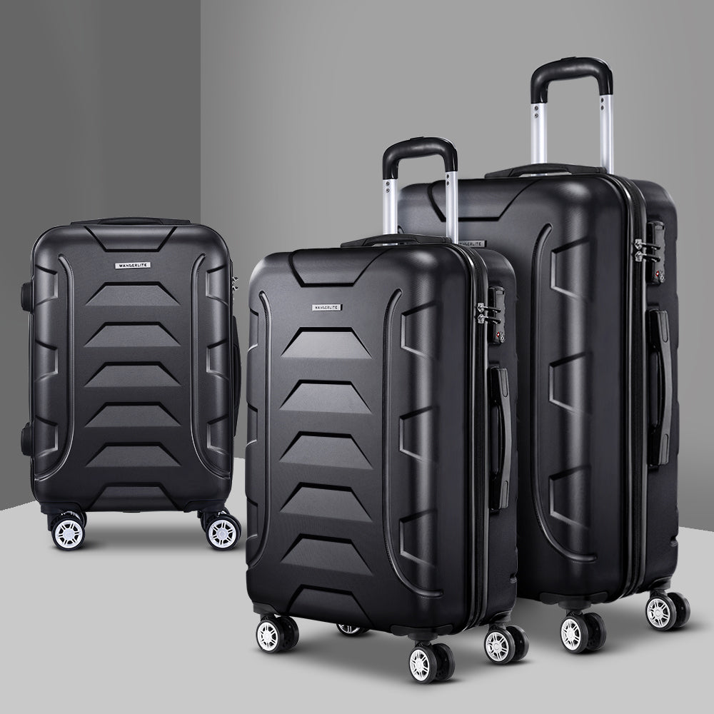 Wanderlite 3Set 20-24-28 Inch Luggage with TSA Lock Spinner Carry On Hard Shell Travel Suitcase Luggage Case LUG-ABS-BOS-3SET-BK