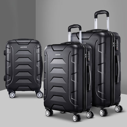 Wanderlite 3Set 20-24-28 Inch Luggage with TSA Lock Spinner Carry On Hard Shell Travel Suitcase Luggage Case LUG-ABS-BOS-3SET-BK