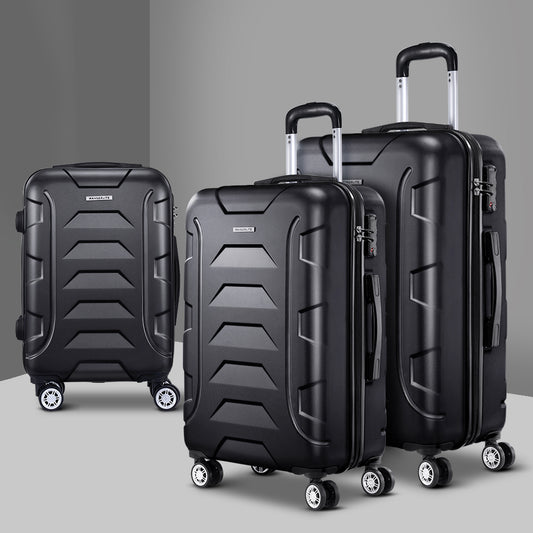 Wanderlite 3Set 20-24-28 Inch Luggage with TSA Lock Spinner Carry On Hard Shell Travel Suitcase Luggage Case LUG-ABS-BOS-3SET-BK