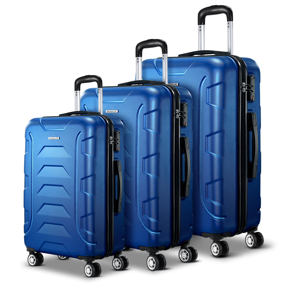 Wanderlite 3Set 20-24-28 Inch Luggage with TSA Lock Spinner Carry On Hard Shell Travel Suitcase Luggage Case LUG-ABS-BOS-3SET-BU