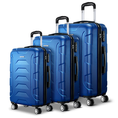 Wanderlite 3Set 20-24-28 Inch Luggage with TSA Lock Spinner Carry On Hard Shell Travel Suitcase Luggage Case LUG-ABS-BOS-3SET-BU