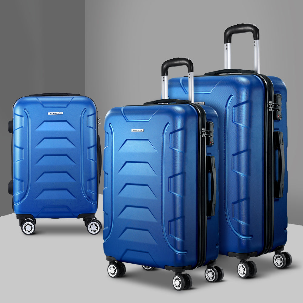 Wanderlite 3Set 20-24-28 Inch Luggage with TSA Lock Spinner Carry On Hard Shell Travel Suitcase Luggage Case LUG-ABS-BOS-3SET-BU