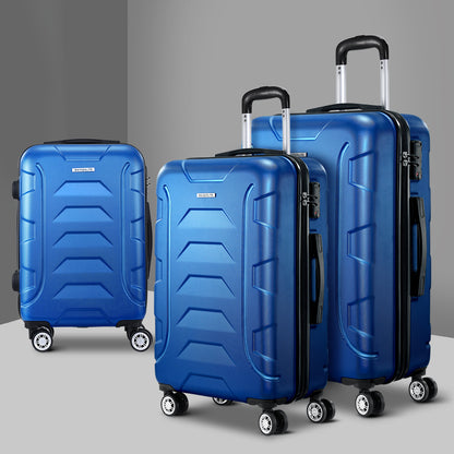 Wanderlite 3Set 20-24-28 Inch Luggage with TSA Lock Spinner Carry On Hard Shell Travel Suitcase Luggage Case LUG-ABS-BOS-3SET-BU