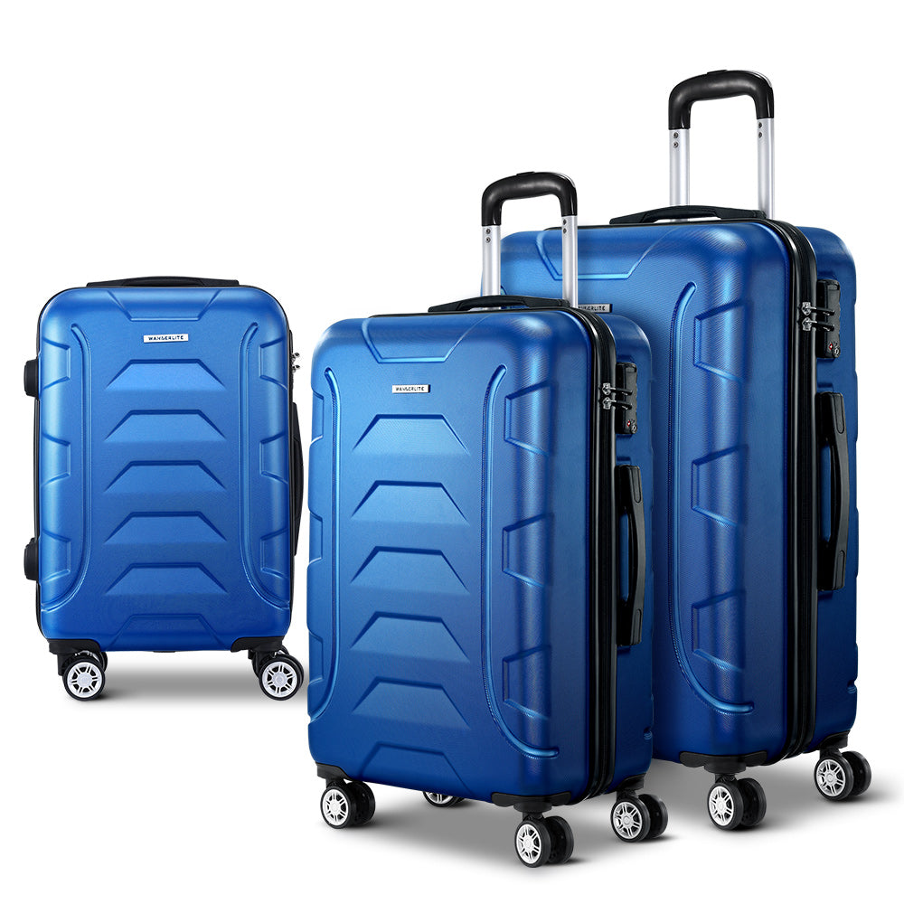 Wanderlite 3Set 20-24-28 Inch Luggage with TSA Lock Spinner Carry On Hard Shell Travel Suitcase Luggage Case LUG-ABS-BOS-3SET-BU