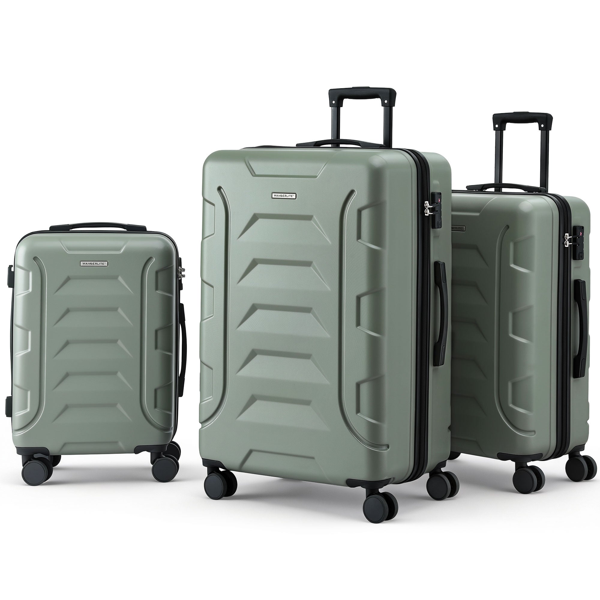 Wanderlite 3pcs Luggage Suitcase Set Trolley Travel TSA Lightweight Hard Case Grey Green LUG-ABS-BOS-3SET-GYGN