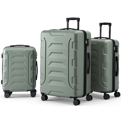 Wanderlite 3pcs Luggage Suitcase Set Trolley Travel TSA Lightweight Hard Case Grey Green LUG-ABS-BOS-3SET-GYGN