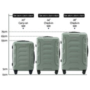 Wanderlite 3pcs Luggage Suitcase Set Trolley Travel TSA Lightweight Hard Case Grey Green LUG-ABS-BOS-3SET-GYGN