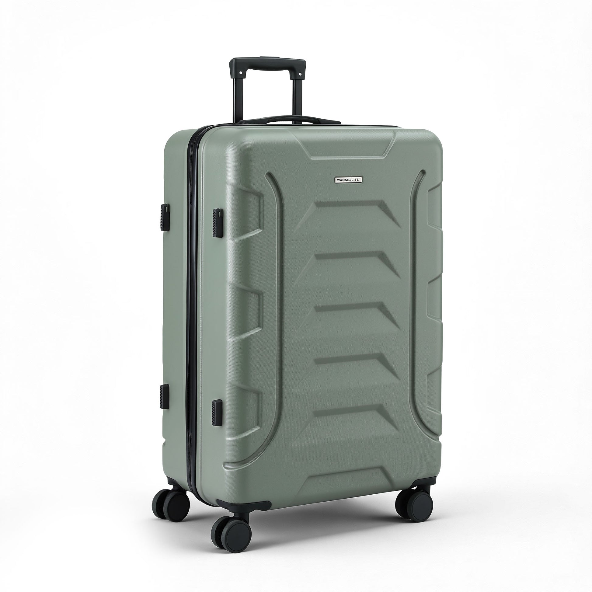 Wanderlite 3pcs Luggage Suitcase Set Trolley Travel TSA Lightweight Hard Case Grey Green LUG-ABS-BOS-3SET-GYGN