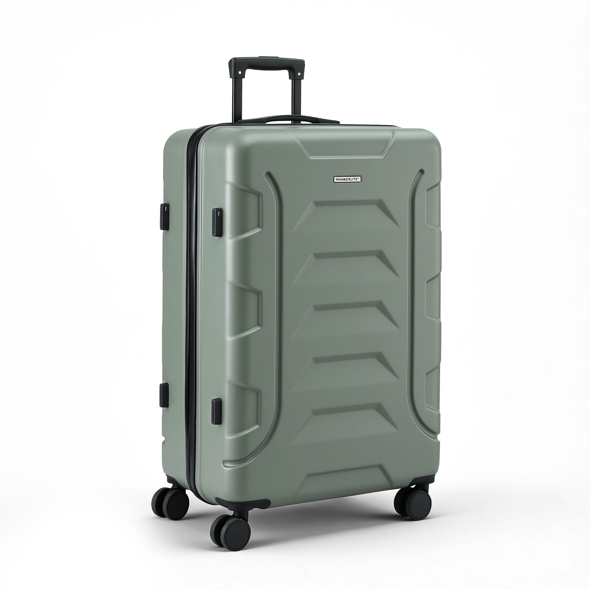 Wanderlite 3pcs Luggage Suitcase Set Trolley Travel TSA Lightweight Hard Case Grey Green LUG-ABS-BOS-3SET-GYGN