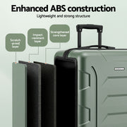 Wanderlite 3pcs Luggage Suitcase Set Trolley Travel TSA Lightweight Hard Case Grey Green LUG-ABS-BOS-3SET-GYGN