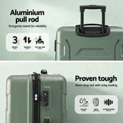 Wanderlite 3pcs Luggage Suitcase Set Trolley Travel TSA Lightweight Hard Case Grey Green LUG-ABS-BOS-3SET-GYGN