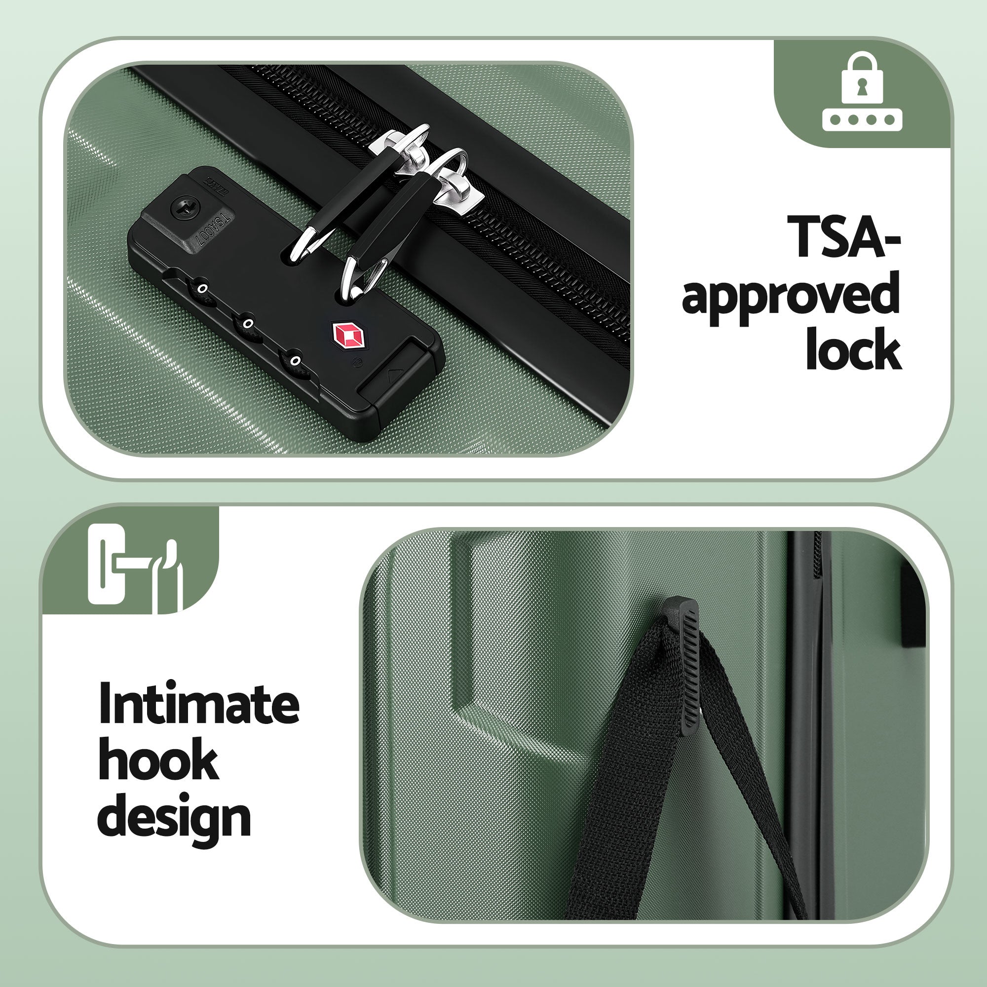 Wanderlite 3pcs Luggage Suitcase Set Trolley Travel TSA Lightweight Hard Case Grey Green LUG-ABS-BOS-3SET-GYGN