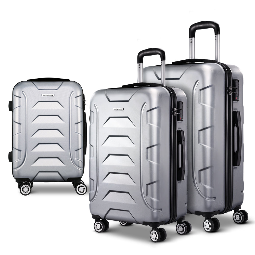 Wanderlite 3Set 20-24-28 Inch Luggage with TSA Lock Spinner Carry On Hard Shell Travel Suitcase Luggage Case LUG-ABS-BOS-3SET-SV