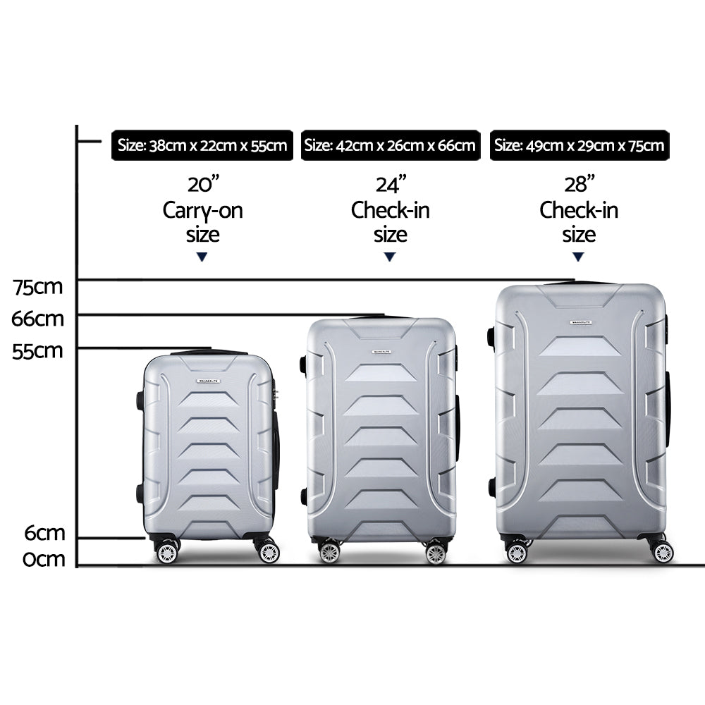 Wanderlite 3Set 20-24-28 Inch Luggage with TSA Lock Spinner Carry On Hard Shell Travel Suitcase Luggage Case LUG-ABS-BOS-3SET-SV